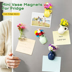 8 Pcs Refrigerator Magnets - Cute Mini Ceramic Vase Fridge Magnets with Artificial Flowers, Funny Tiny Vase Magnet for Fridge Decorative, Office, Kitchen, Locker, Whiteboard