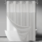 No Hook Slub Textured Shower Curtain with Snap in Liner - Black Fabric Outer Curtain & Waterproof Inner Liner, Hotel Style with See Through Top Window, 71x74 in