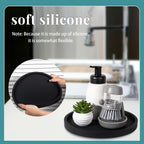 Silicone Bathroom Tray Round Vanity Tray Decorative Soap Holder Kitchen Countertop Organizer Coffee Table Decor for Candle, Perfume, Plant, 9 Inch, Black