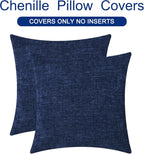 CaliTime Throw Pillow Covers Decorative 18 X 18 Inches Pack of 2 Cozy Chenille Cushion Cases for Couch Sofa Bed Living Room Home Navy Blue