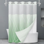 No Hook Grey White Striped Shower Curtain with Snap in Fabric Liner Set - Hotel Liner Set with See Through Mesh Top Window,Machine Washable, 71x74 INCH
