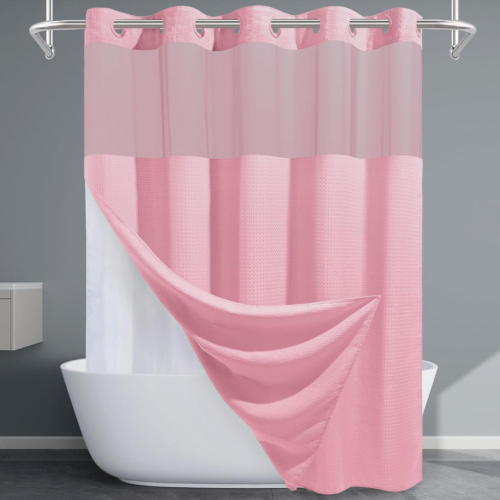 Grey Shower Curtain and Liner Set - 230GSM Waffle Weave Textured Heavy Duty,Hotel Luxury Weighted Bath Curtain,71W x 74H