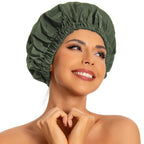 Reusable Shower Cap for Women, Large Waterproof Shower Bonnet Washable Elastic Band Bath Hair Hat for Long Hair, Braids(Green)
