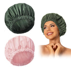 Reusable Shower Cap for Women, Large Waterproof Shower Bonnet Washable Elastic Band Bath Hair Hat for Long Hair, Braids(Green)