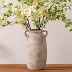 Ceramic Flower Vase 7.6 inch Farmhouse Rustic Vase Decorative Pottery Terracotta Vases for Home Decor Table Mantle Fireplace Living Room Bathroom Wedding Centerpiece (Whitewashed)