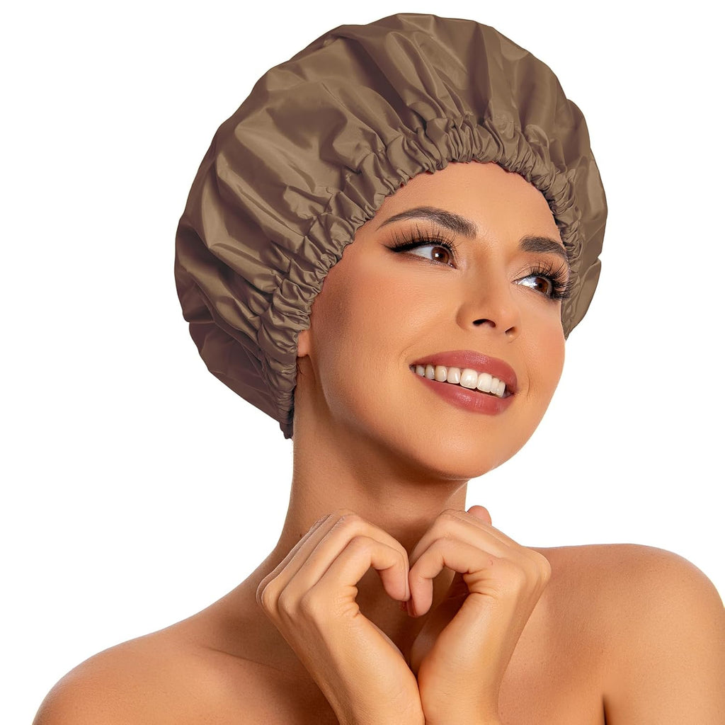 Reusable Shower Cap for Women, Large Waterproof Shower Bonnet Washable Elastic Band Bath Hair Hat for Long Hair, Braids(Green)