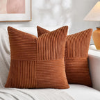 Fancy Homi 2 Packs Rust Boho Decorative Throw Pillow Covers 18x18 Inch for Couch Bed Sofa, Farmhouse Fall Home Decor, Soft Corss Corduroy Patchwork Textured Terracotta Accent Cushion Case 45x45 cm