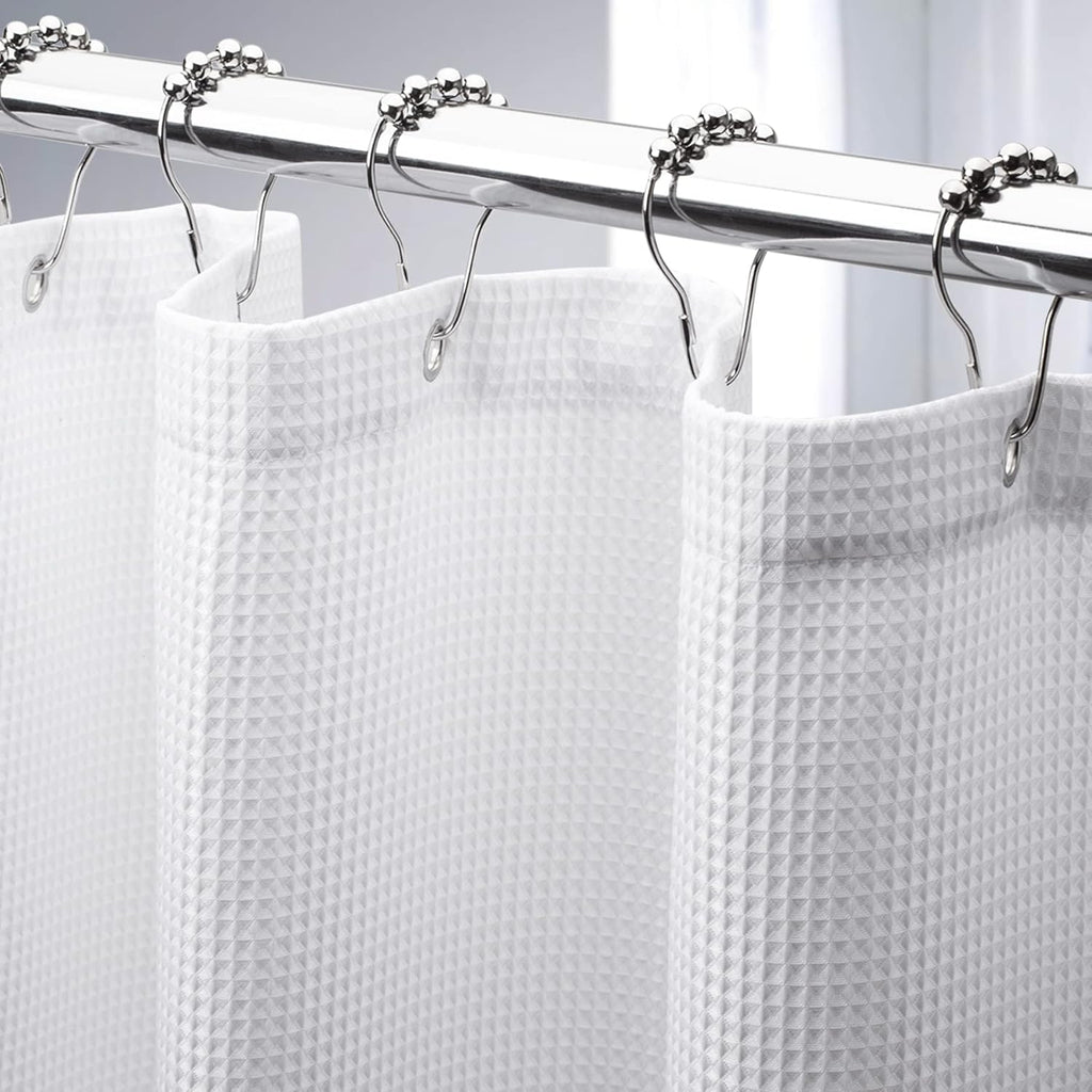 White Shower Curtain Fabric, Waffle Shower Curtains for Bathroom, Cloth Shower Curtain Heavy Duty, Thick Bathroom Shower Curtains Hotel Quality, Premium Polyester, 72x72 Inches