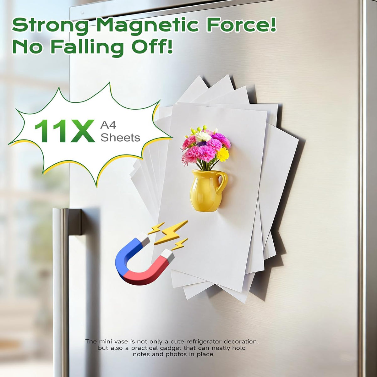 8 Pcs Refrigerator Magnets - Cute Mini Ceramic Vase Fridge Magnets with Artificial Flowers, Funny Tiny Vase Magnet for Fridge Decorative, Office, Kitchen, Locker, Whiteboard