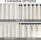 Cream Linen Back Tab Curtains 84 Inch Length for Living Room 2 Panel Set Neutral Modern Farmhouse Window Privacy Semi Sheer Linen Drapes Rustic Pinch Pleated Look Curtain Natural Ivory Colored