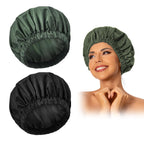 Reusable Shower Cap for Women, Large Waterproof Shower Bonnet Washable Elastic Band Bath Hair Hat for Long Hair, Braids(Green)