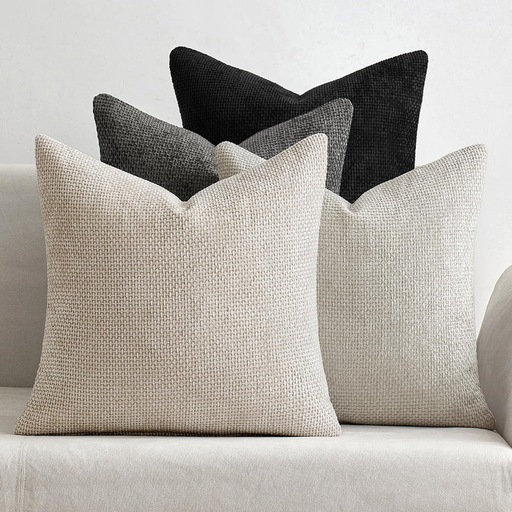 MIULEE Pack of 4 Couch Throw Pillow Covers 18x18 Inch Neutral Soft Decorative Chenille Pillow Covers Farmhouse Boho Cushion Covers for Mid Century Modern Spring Home Decor Sofa Bedroom Living Room
