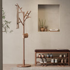 Coat Rack,Solid Wood Coat Rack Freestanding with 12 Hooks,Coat tree freestanding 3 Adjustable Heights for coat, Hats, Handbags，Coat Stand for Entryway,Bedroom (Walnut)