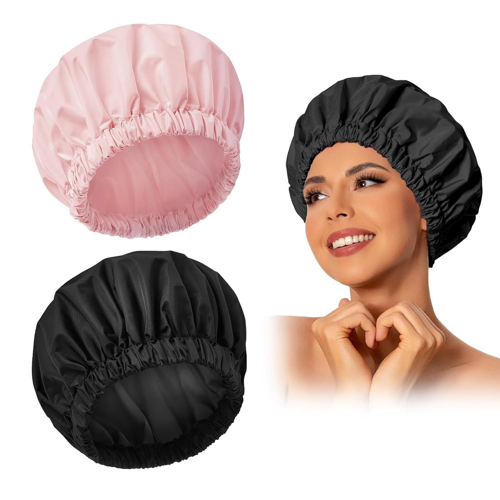 Reusable Shower Cap for Women, Large Waterproof Shower Bonnet Washable Elastic Band Bath Hair Hat for Long Hair, Braids(Green)