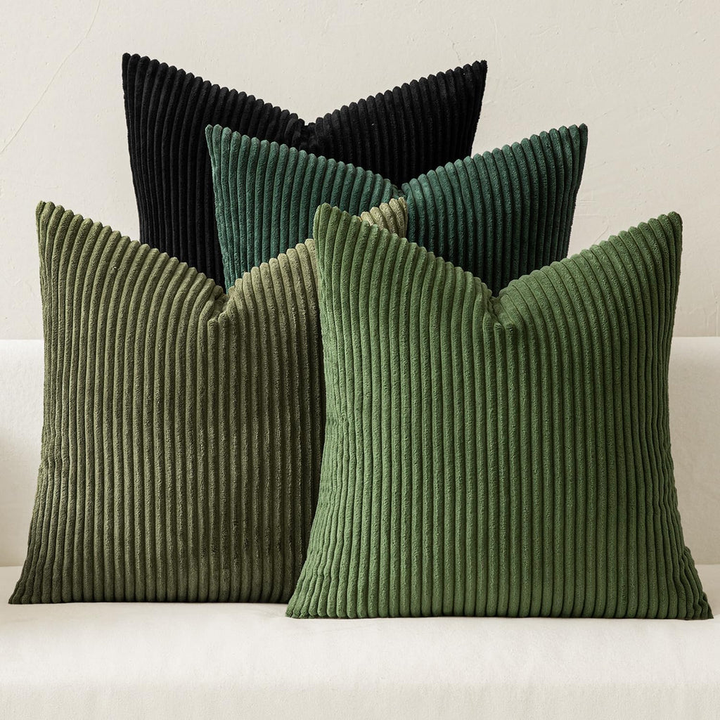 MIULEE Boho Farmhouse Sage Green Throw Pillow Covers 18x18 Inch Set of 4 Mordern Nordic Cushion Covers Soft Corduroy Spring Home Decor for Couch Bed Sofa Living Room Forest Green