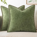 MIULEE Pack of 2 Couch Throw Pillow Covers 18x18 Inch Sage Green Farmhouse Decorative Pillow Covers with Stitched Edge Soft Chenille Solid Dyed Summer Pillow Covers for Sofa Bed Living Room
