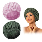 Reusable Shower Cap for Women, Large Waterproof Shower Bonnet Washable Elastic Band Bath Hair Hat for Long Hair, Braids(Green)