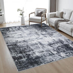 5x7 Area Rug Living Room Rug: Washable Modern Abstract Soft Thin Rug Indoor Floor No Slip Stain Resistant Carpet for Bedroom Dining Room Farmhouse Nursery Home Office - Black