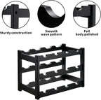 Bamboo Wine Rack, Sturdy and Durable Wine Storage Cabinet Shelf, Wine Racks Countertop for Pantry,Kitchen,3-Tier 12 Bottles Wine Rack Black